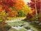 نقاشی رود و درختان پاییزی زیبا