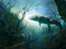 نقاشی تمساح از زیر آب برکه