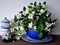 گلدان آبی چینی گلهای سفید