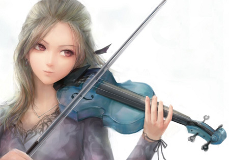 دختر انیمه زیبا در حال ویولن زدن violin anime girl music