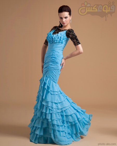 لباس مجلسی بلند آبی 2014 aqua blue prom dress