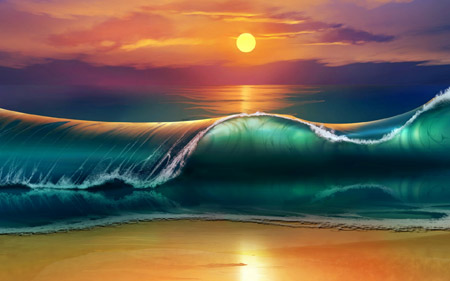 عکس امواج دریا در غروب sunset sea beach waves