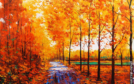 نقاشی رنگ روغن طبیعت پاییز autumn trees oil painting