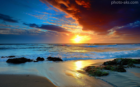 غروب رومانتیک در کنار ساحل beach sea sunset