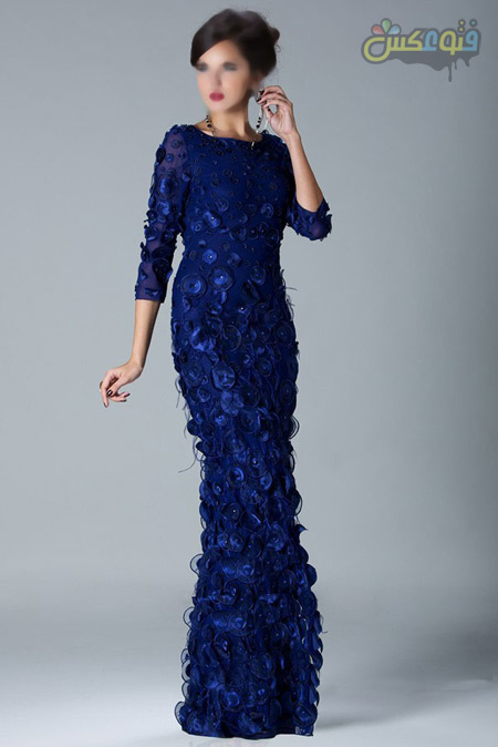 لباس مجلسی بلند آبی شیک ترکیه ای blue long prome dress