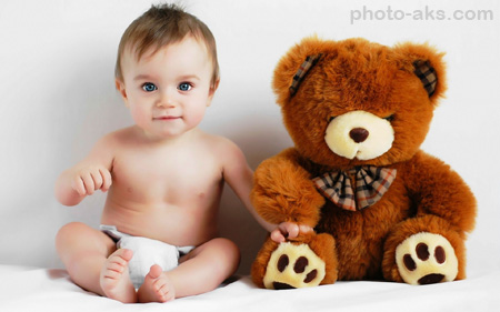 پسر بچه با عروسک خرسی boy baby teddy bear