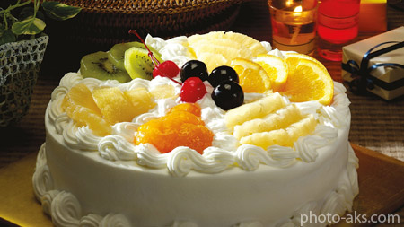 کیک خامه ای با تزئین میوه cream fruit cake