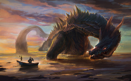 عکس فانتزی اژدهای بزرگ در دریا dragon sea wallpaper