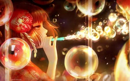 والپیپر دختر ژاپنی و حباب صابون girl anime soap bubble