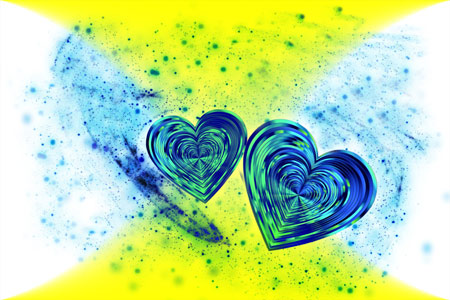عکس انتزاعی دو قلب آبی در کنار هم hearts abstract love