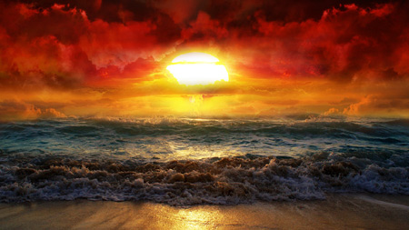 منظره زیبا غروب در ساحل مواج دریا magic sunset sea