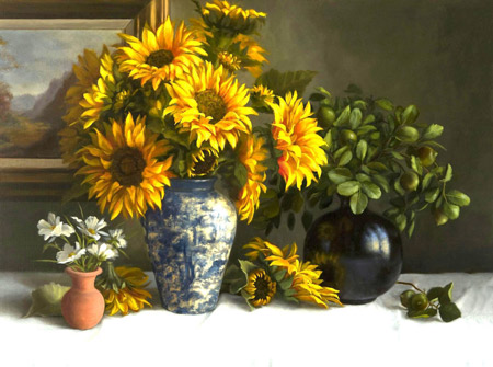 نقاشی گلدان گل افتابگردان sunflower painting