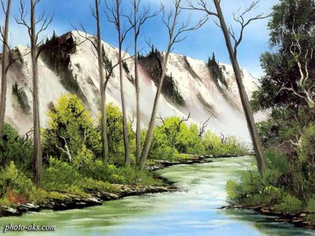 نقاشی رودخانه و طبیعت nature painting bob ross