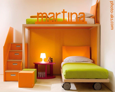 دکوراسیون اتاق خواب دخترانه نارنجی orange girl kid bedroom
