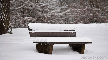 نیمکت برفی در پارک زمستانی bench in park snow