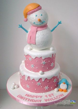 کیک تولد زمستانی آدم برفی snowman cake