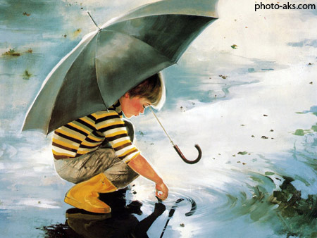 نقاشی پسر بچه با چتر son in rain