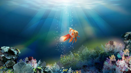 نقاشی ماهی قرمز زیر آب دریا underwater goldenfish