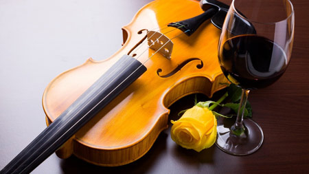 عکس ویولن در کنار گل رز زرد violon yellow rose