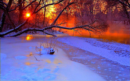 منظره غروب زیبا در فصل زمستان winter sunset landscape