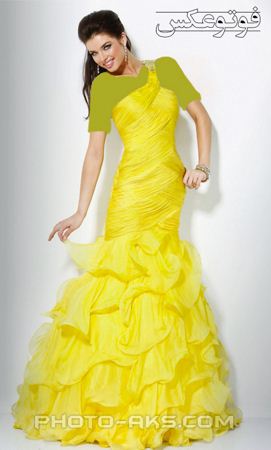 لباس مجلسی زرد چین دار yellow women dress