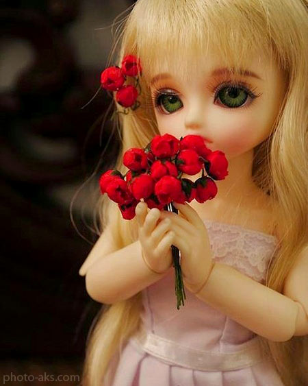 عروسک دختر ناز چشم سبز baby doll with flowers