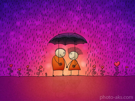 عکس رمانتیک بارانی کارتونی cute romantic wallpaper