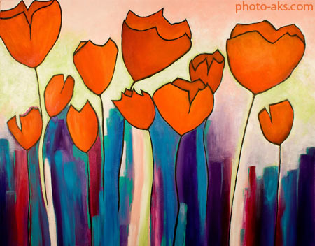 نقاشی انتزاعی گل شقایق abstract poppy painting