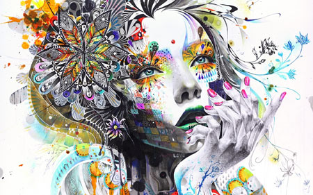 نقاشی انتزاعی دختر و گل abstraction painting girl flower