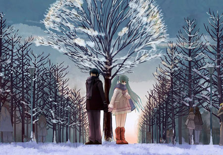 عکس فانتزی دختر و پسر در زمستان anime love walk winter