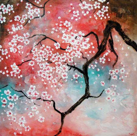 نقاشی شکوفه گلهای درختان cherry blossoms paint