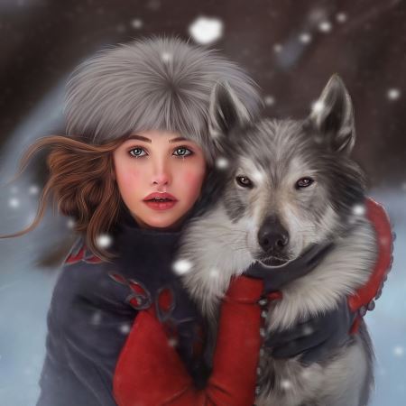 عکس دختر در کنار گرگ digital art wolf girl