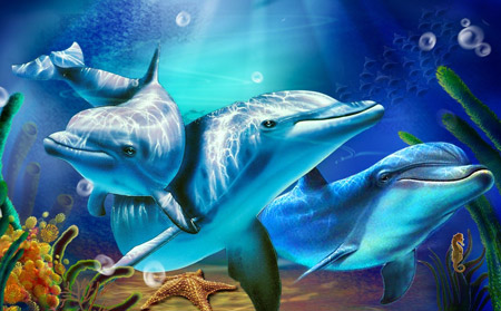 نقاشی زیبا از دلفین ها زیر آب dolphin painting wallpaper
