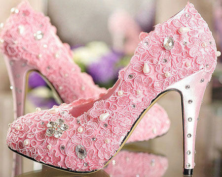 کفش عروسی صورتی گلدار پاشنه بلند pink wedding shoes