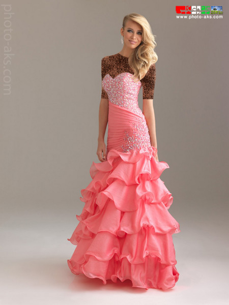 لباس مجلسی اروپایی صورتی pink puffy prom dress