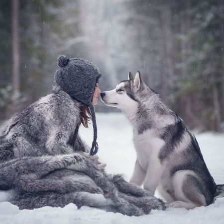 عکس گرگ و دختر wolf and girl