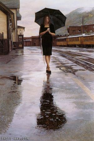 نقاشی دختر زیر باران girl under rain painting
